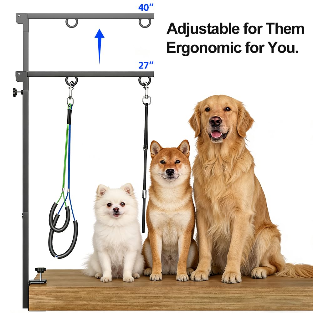 AllPets&Co heavy-duty anti-slip clamp secures to a table edge for stability.