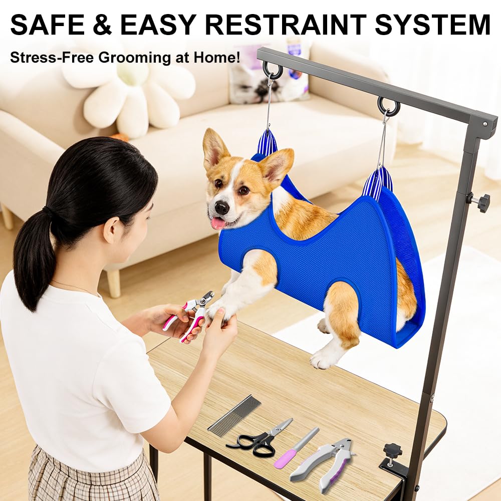 AllPets&Co no-sit restraint system supports comfortable positioning during grooming.