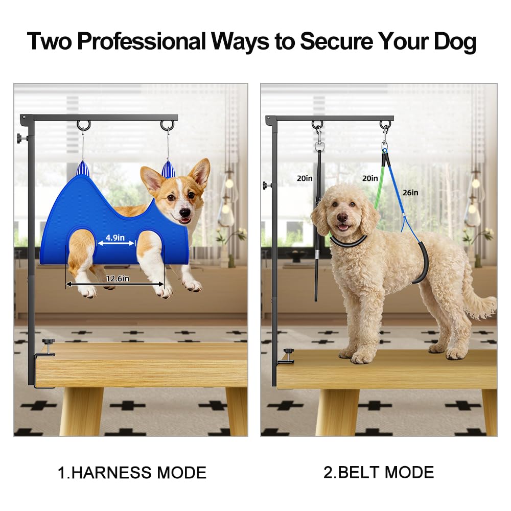 AllPets&Co soft hammock cushions the dog during calm grooming sessions.