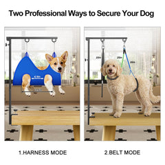 AllPets&Co soft hammock cushions the dog during calm grooming sessions.