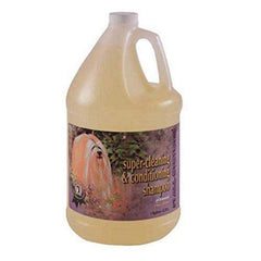 All Systems Super Cleaning Shampoo bottle label shown for at-home pet grooming.