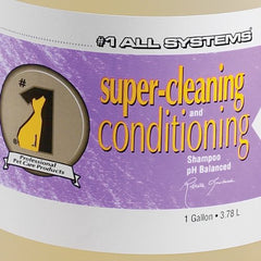All Systems Super Cleaning Shampoo gallon bottle on shelf highlighting safe, daily-use formula.