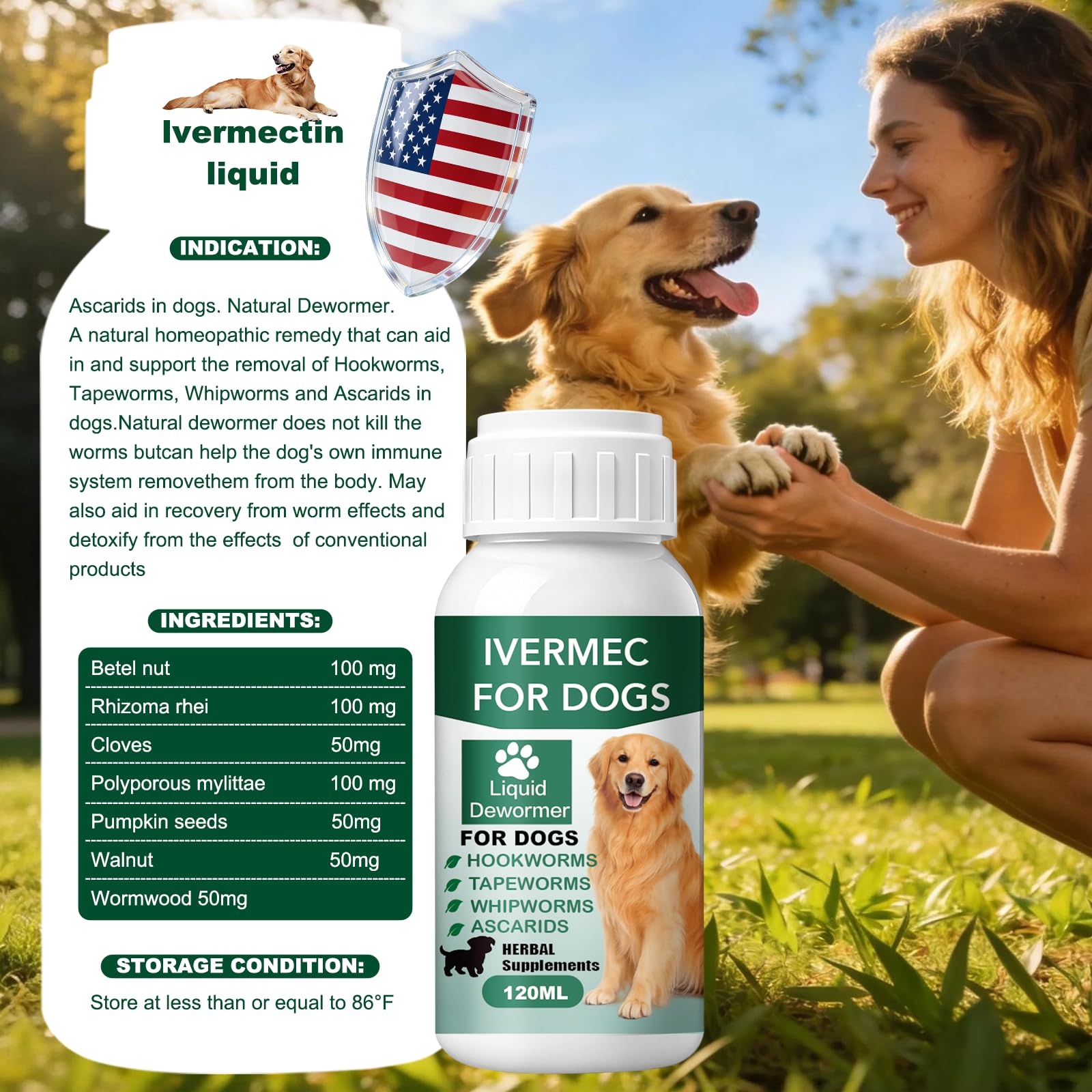 Back packaging with storage and usage details for Alltripal Lvermect dewormer.