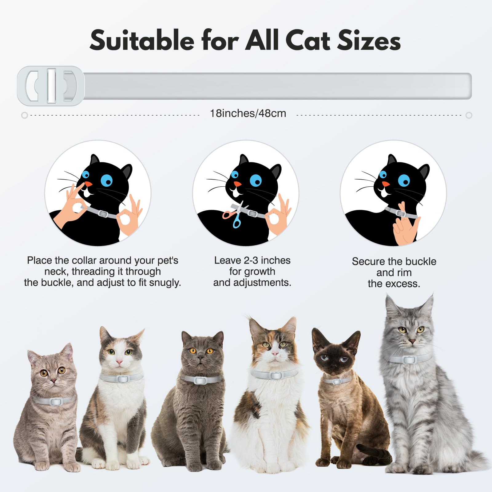 Adjustable Allyeah cat collar suits kittens through adults for versatile care.