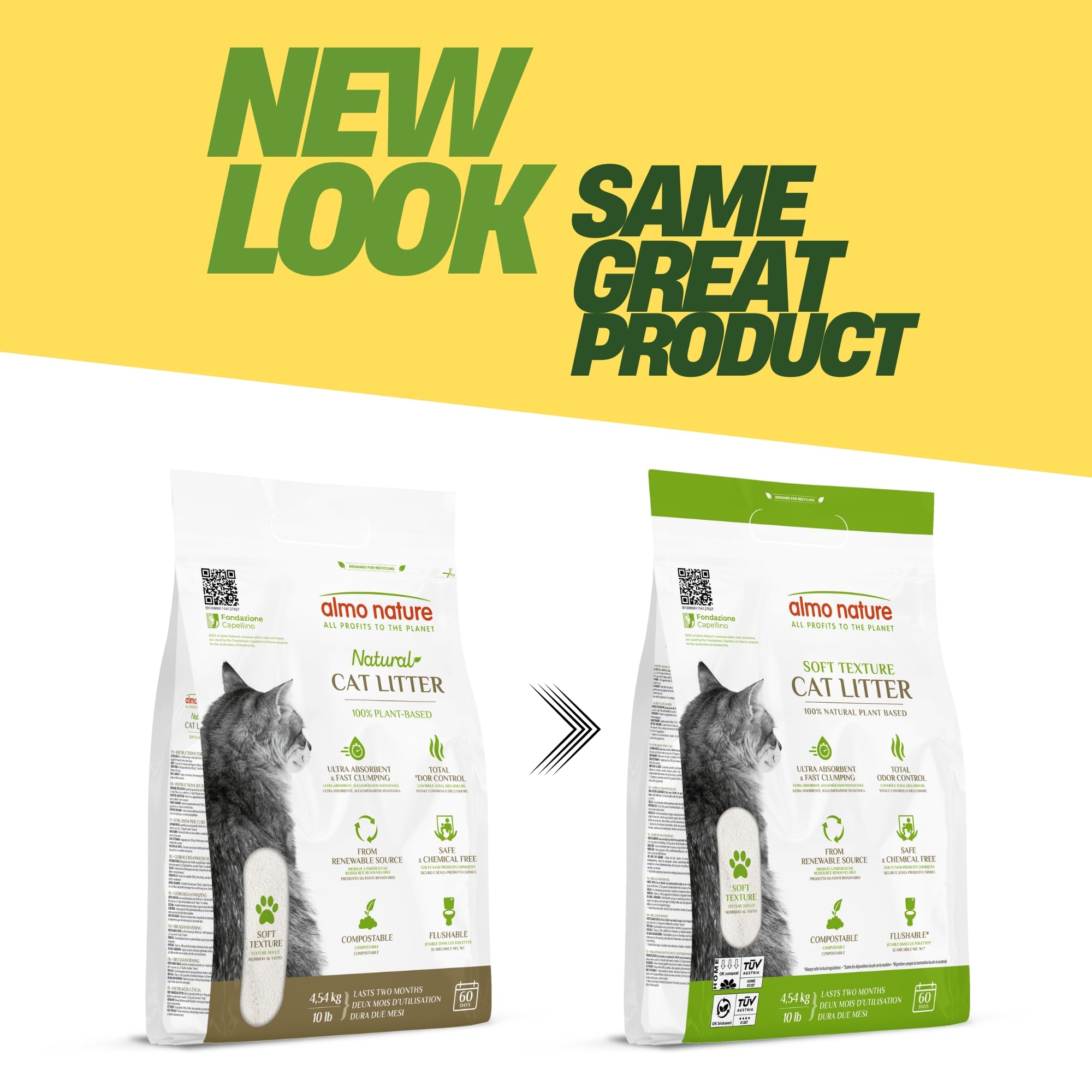 Almo Nature Safe for Cats & Kittens; natural fibers, no additives, for home hygiene.