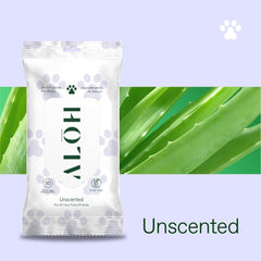 ALŌH wipes close-up ingredients highlighting soothing hydration and gentle cleansing.