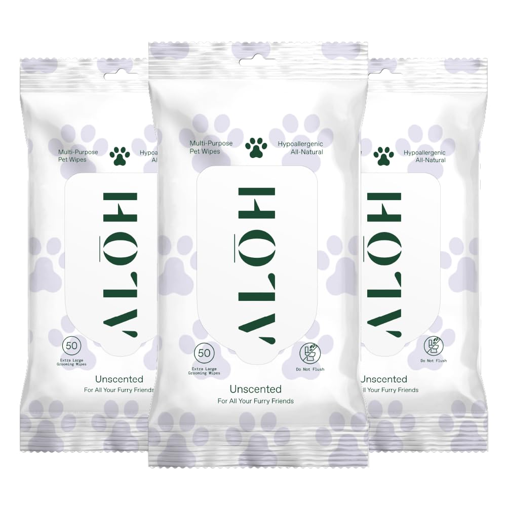 ALŌH hypoallergenic pet wipes unscented front pack for quick cleanups.