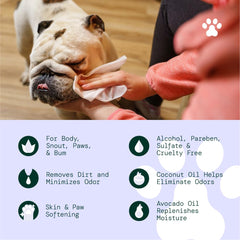 ALŌH wipes used to clean paws after outdoor adventures.