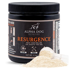 Alpha Dog Nutrition electrolytes beef-flavored powder poured for quick canine hydration