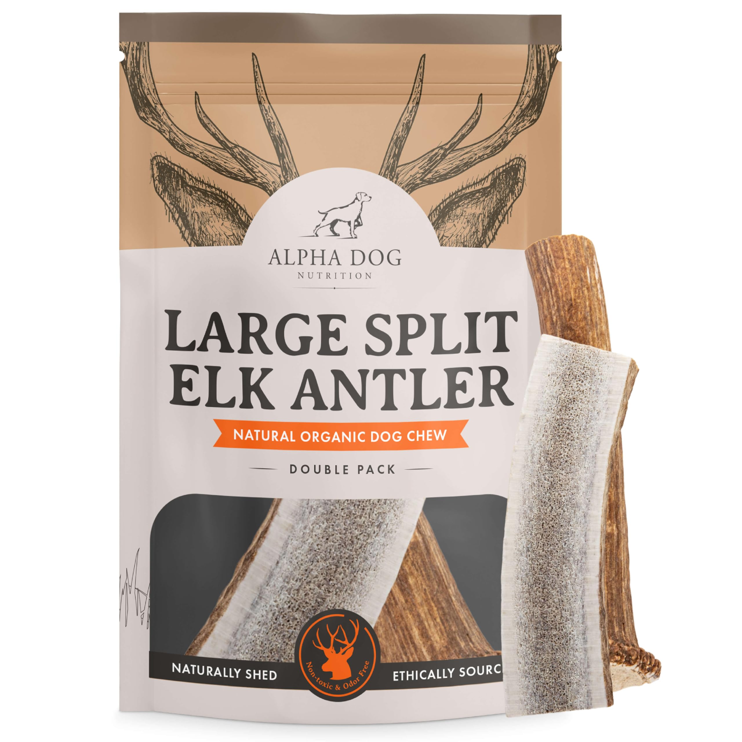 Alpha Dog Nutrition elk antler chews large split — durable, long-lasting chew for dogs