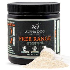 Alpha Dog Nutrition Free Range hip joint powder bottle for all breeds, boosting mobility