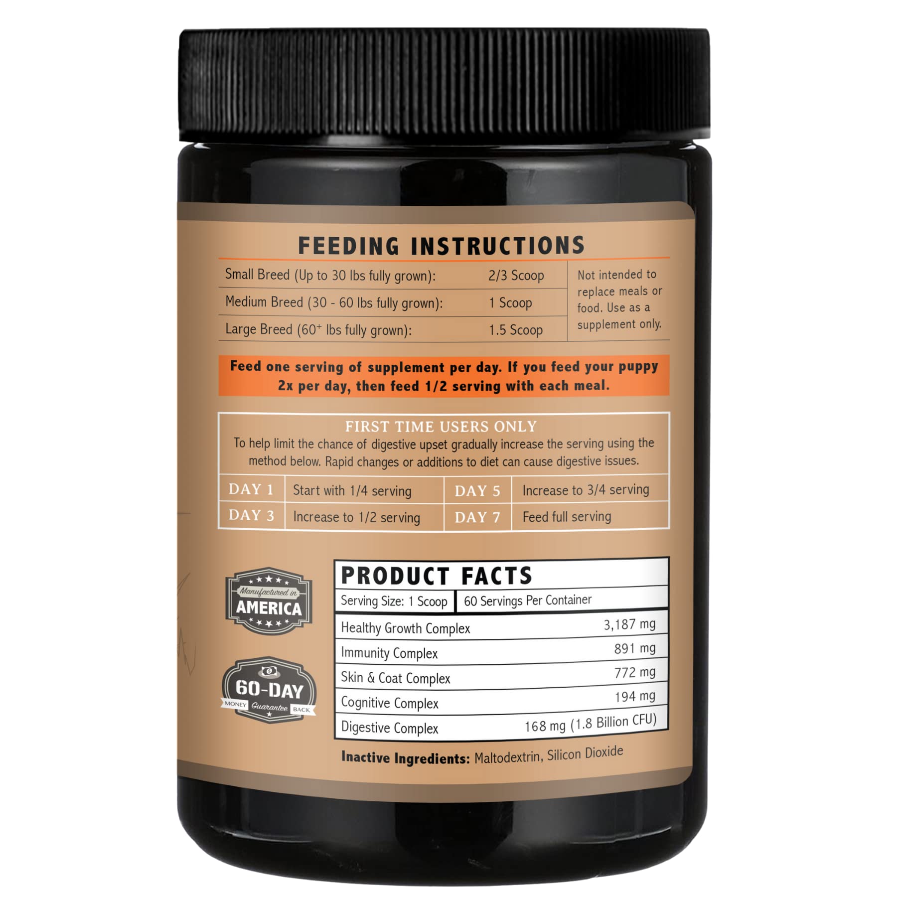 Brand logo on OptiPup jar reinforces trusted puppy nutrition choice.