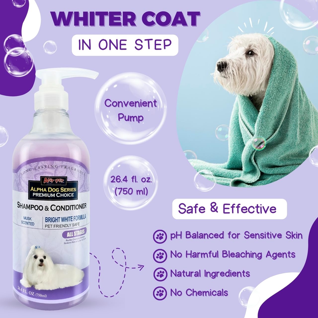 Alpha Dog Series tear-free formula label emphasizing safe bath for sensitive eyes