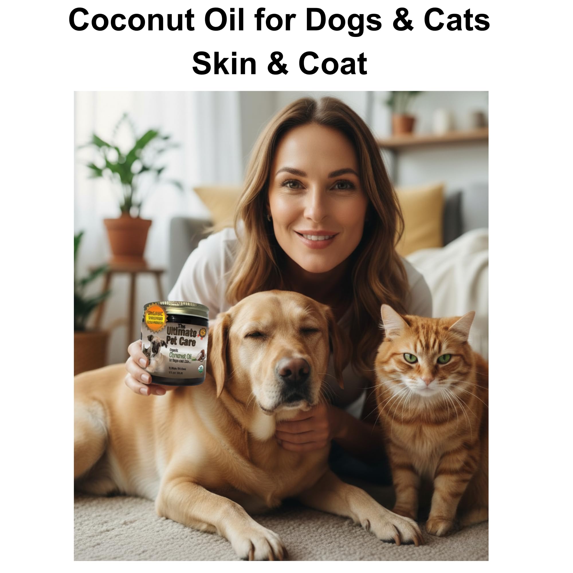 ALPHA PET ZONE coconut oil dog coat shine, enhances fur luster.