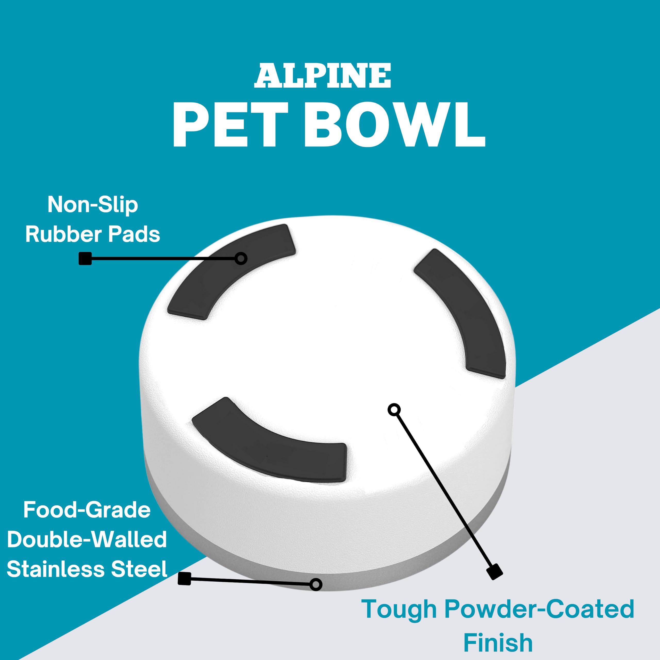 ALPINE non-slip bottom bowls prevent spills during mealtime.
