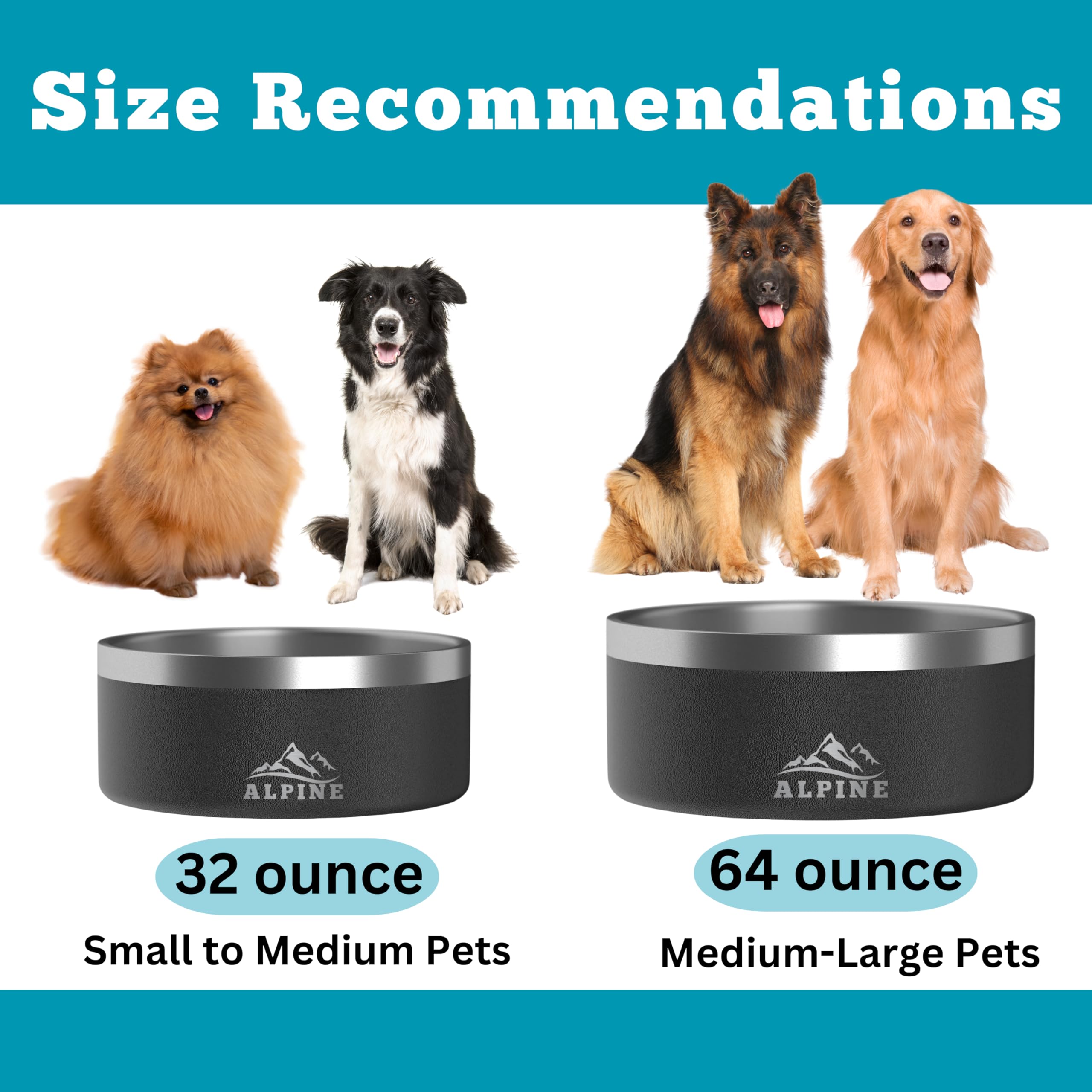 ALPINE rustproof stainless steel bowls for indoor and outdoor use.