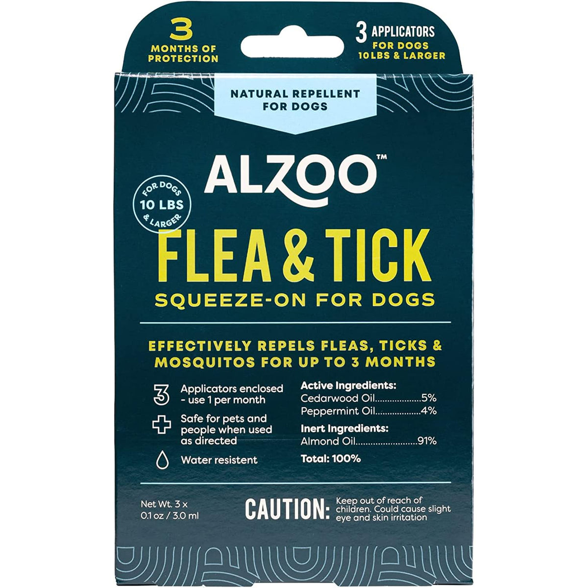ALZOO flea-tick squeeze-on pack-application for dogs with monthly protection.