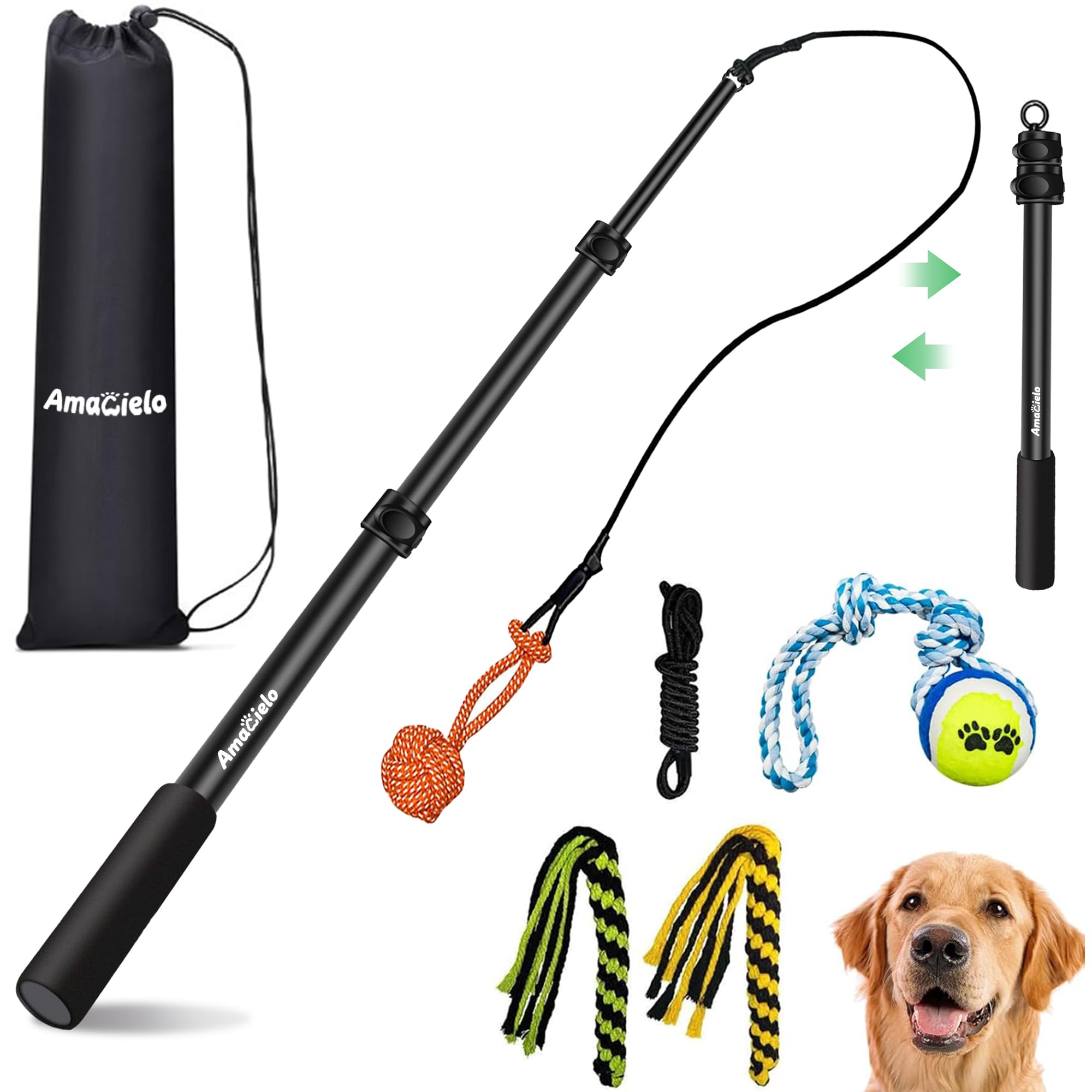 AmaCielo flirt pole with durable aluminum construction for rugged dog play.