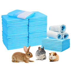 Amakunft rabbit pee pad 18x13 blue shown in a clean cage corner, absorbent surface ready for use.