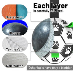 Amasiver dog soccer ball straps closeup showing soft, safe bite area.