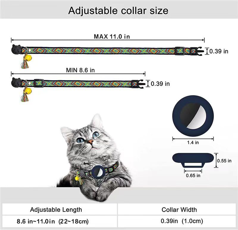 Amazegoods AirTag Cat Collar Removable Bell adds audible awareness when needed.