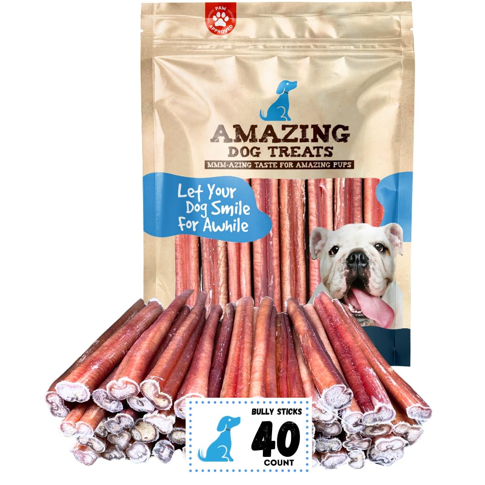 Amazing Dog Treats 6inch bully sticks package front for bulk chews
