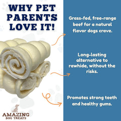 Amazing Dog Treats Beef Cheek Rolls: no-hide alternative highlight sustainable, chemical-free chews.