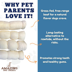 Amazing Dog Treats beef cheek rolls dog chew action captures a satisfying chew session.
