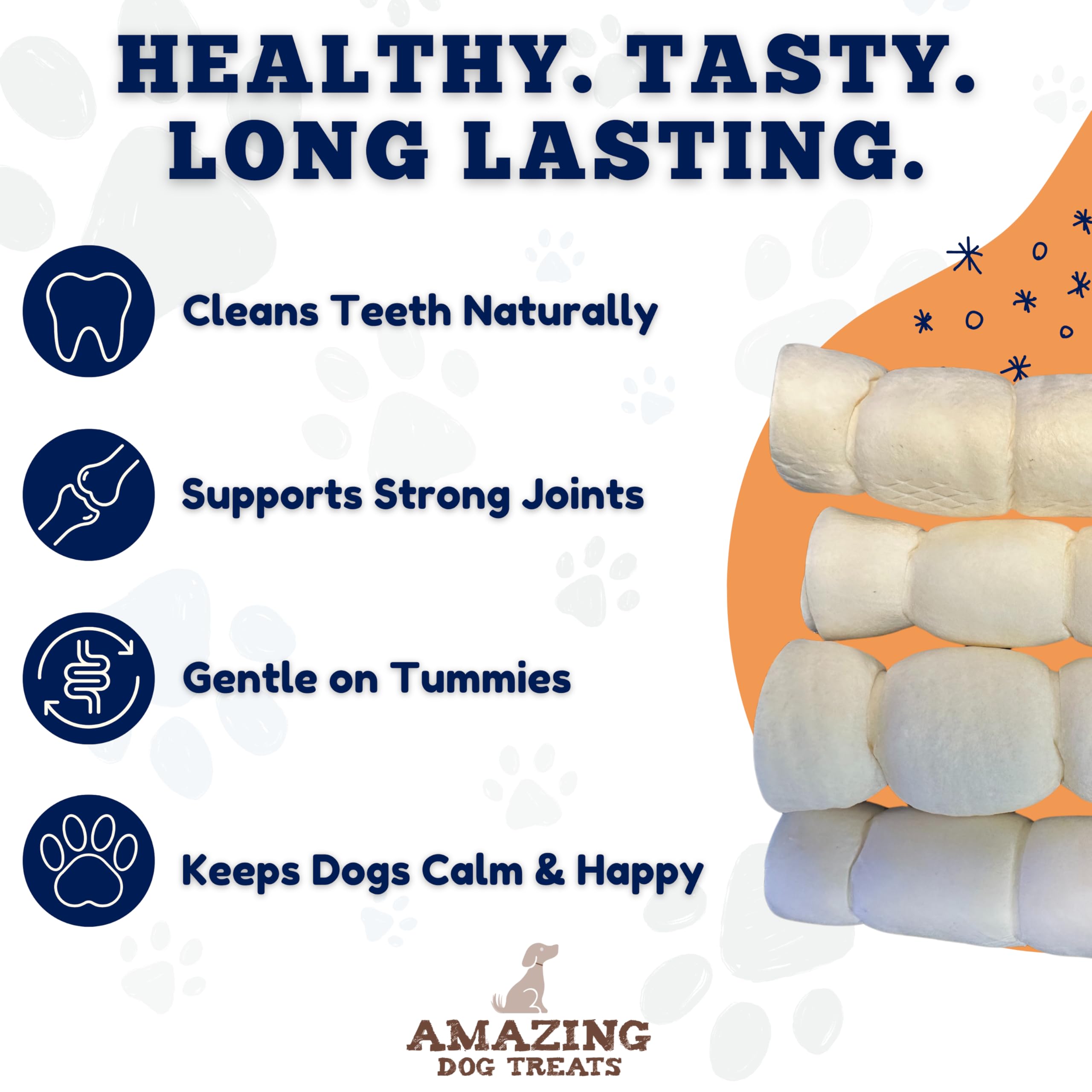 Amazing Dog Treats beef cheek rolls ridge details on a sturdy chew surface.