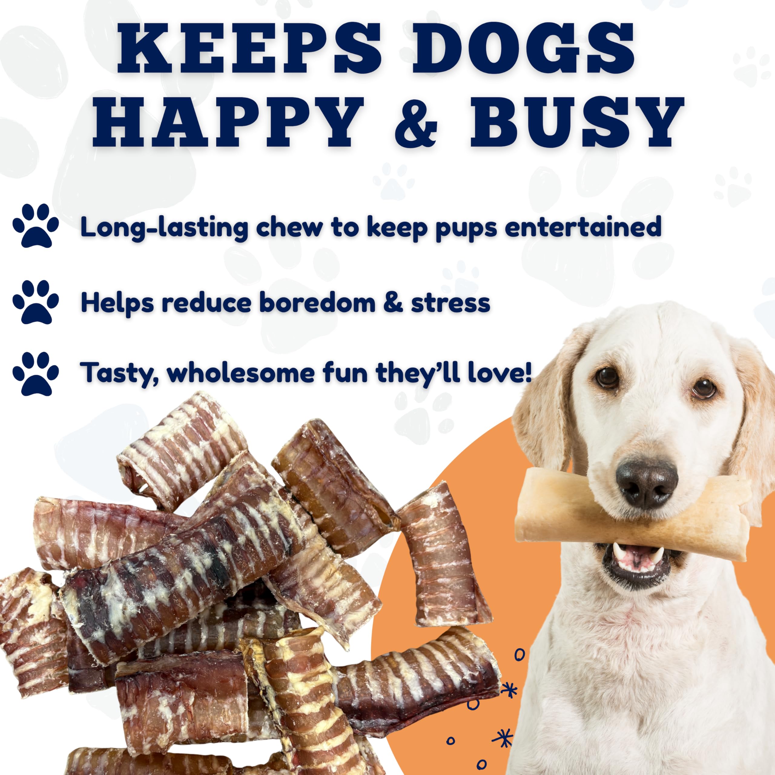 Label and ingredients highlight from Amazing Dog Treats beef trachea 6-inch chews.