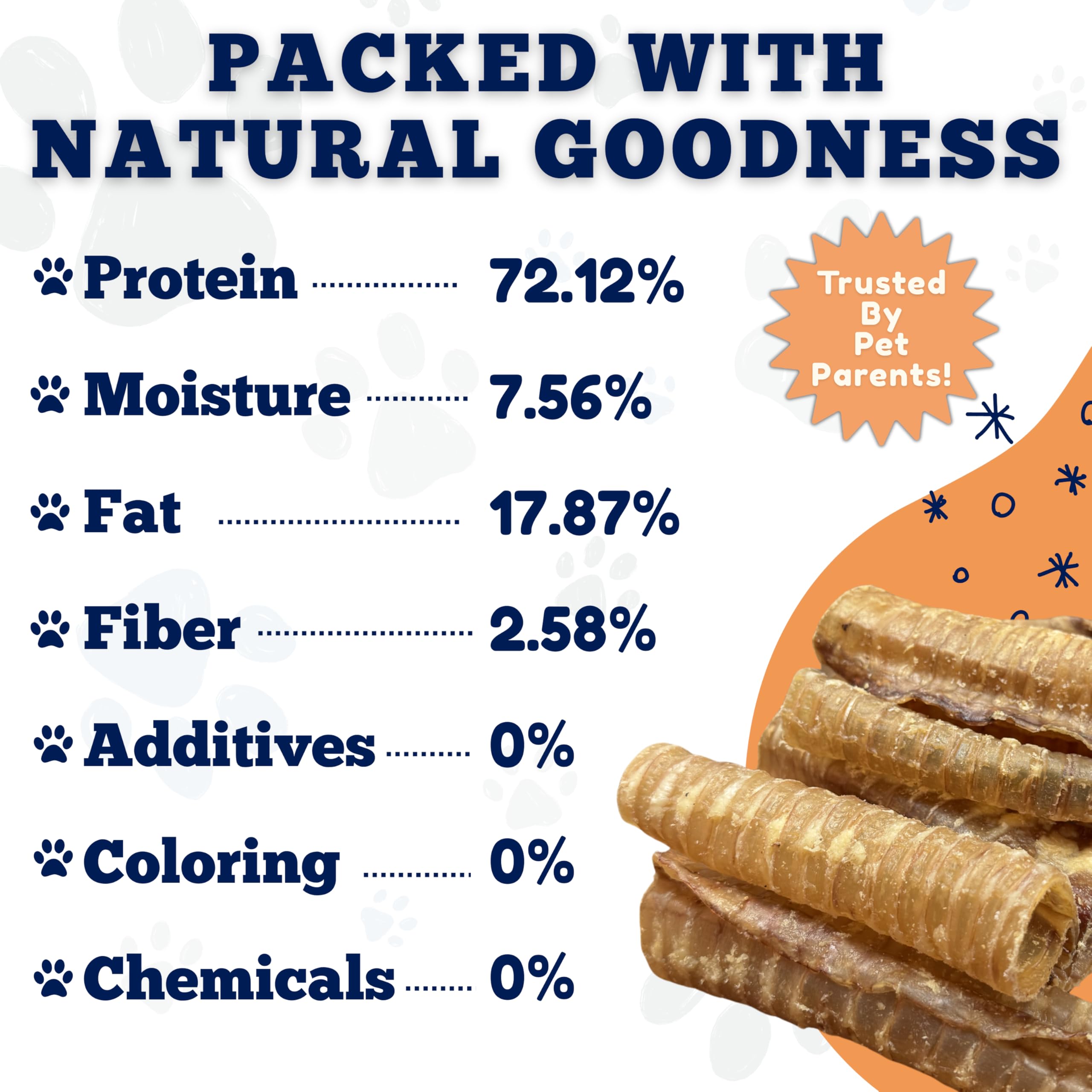 Amazing Dog Treats beef trachea 6inch no-hide closeup shows additive-free chew.
