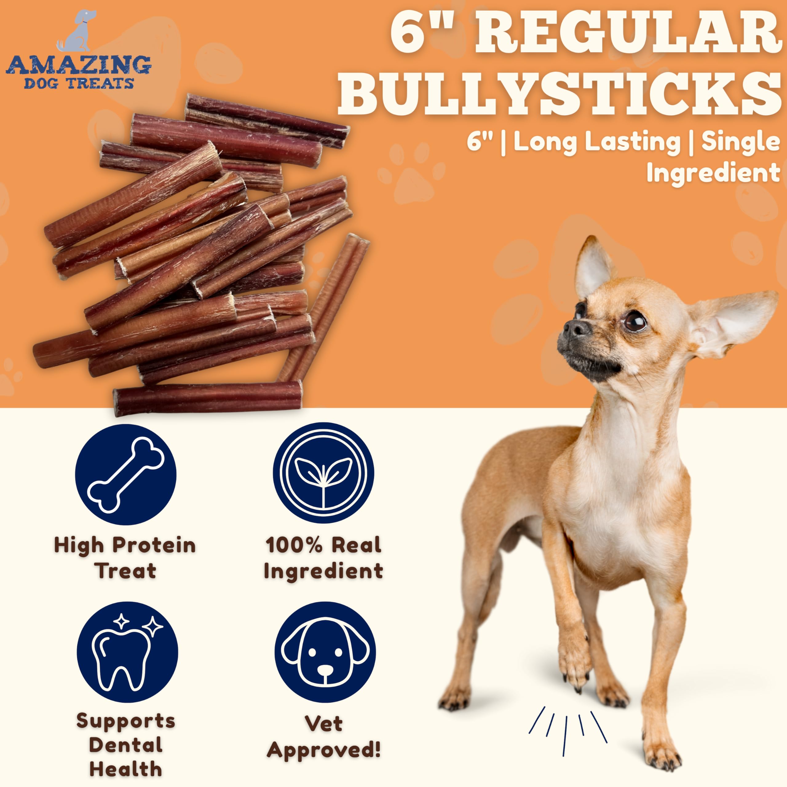 Amazing Dog Treats bulk bully sticks box packaging promotes long-lasting chewing