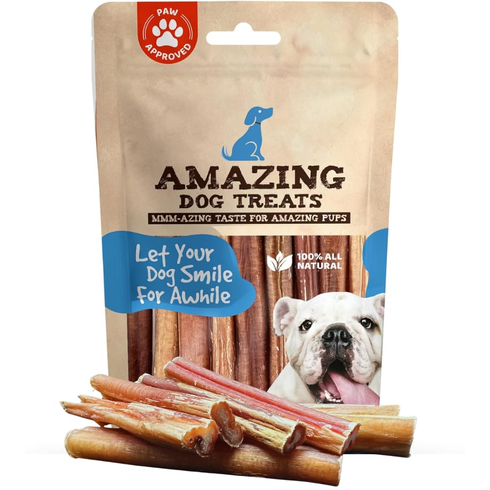 Amazing Dog Treats 4-6 inch bully sticks for long-lasting, all-beef chewing sessions.