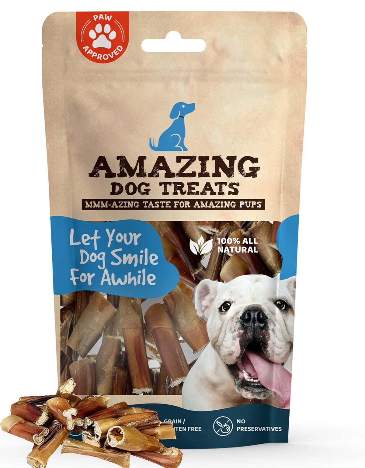 Amazing Dog Treats Bully Stick Bites 2lb bag front for long-lasting chews