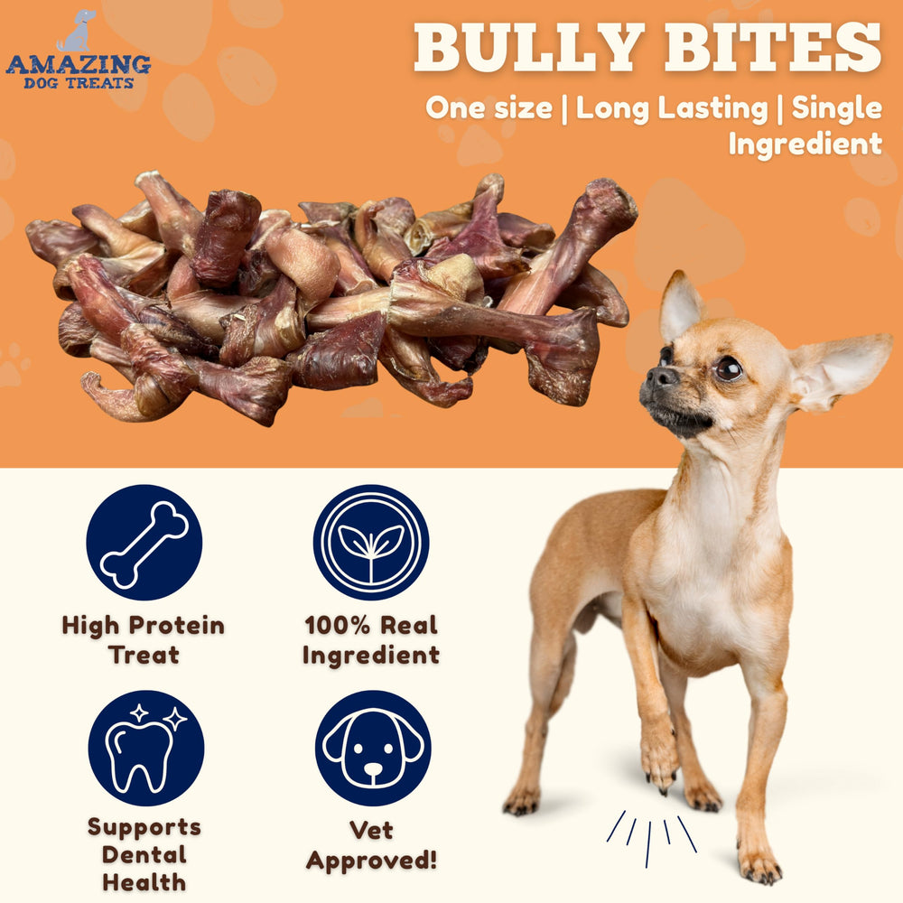 Packaging closeup of Amazing Dog Treats bully stick bites