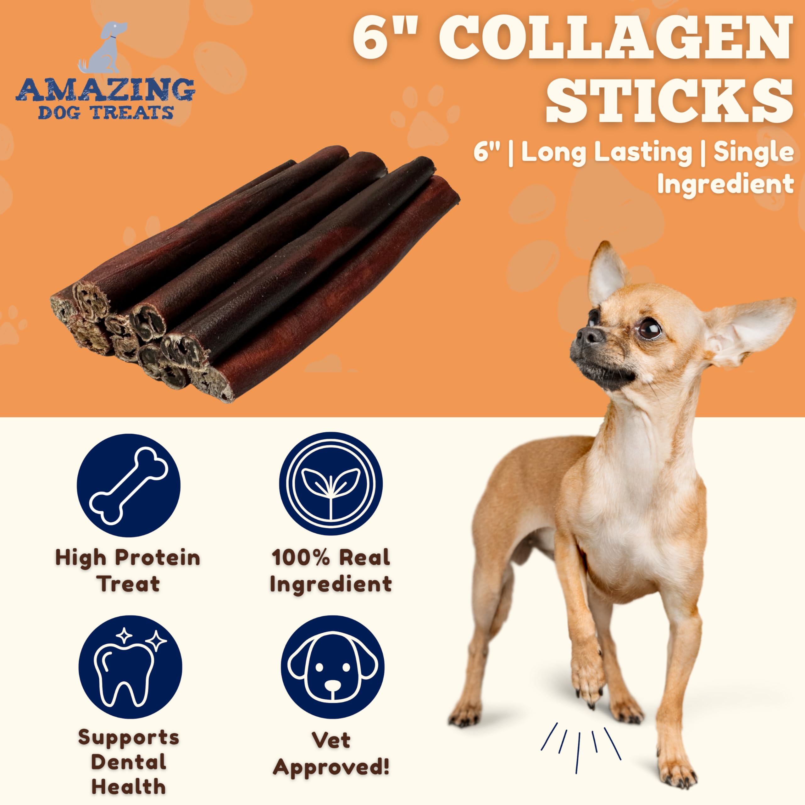 Amazing Dog Treats collagen stick closeup, single-ingredient quality for joints.
