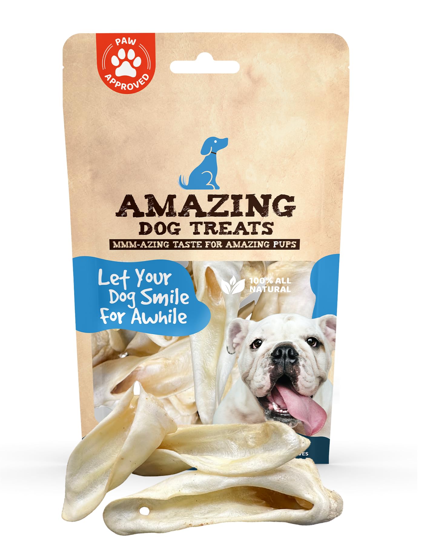 Amazing Dog Treats lamb ears pack image: ten-piece natural chews for daily rewarding.