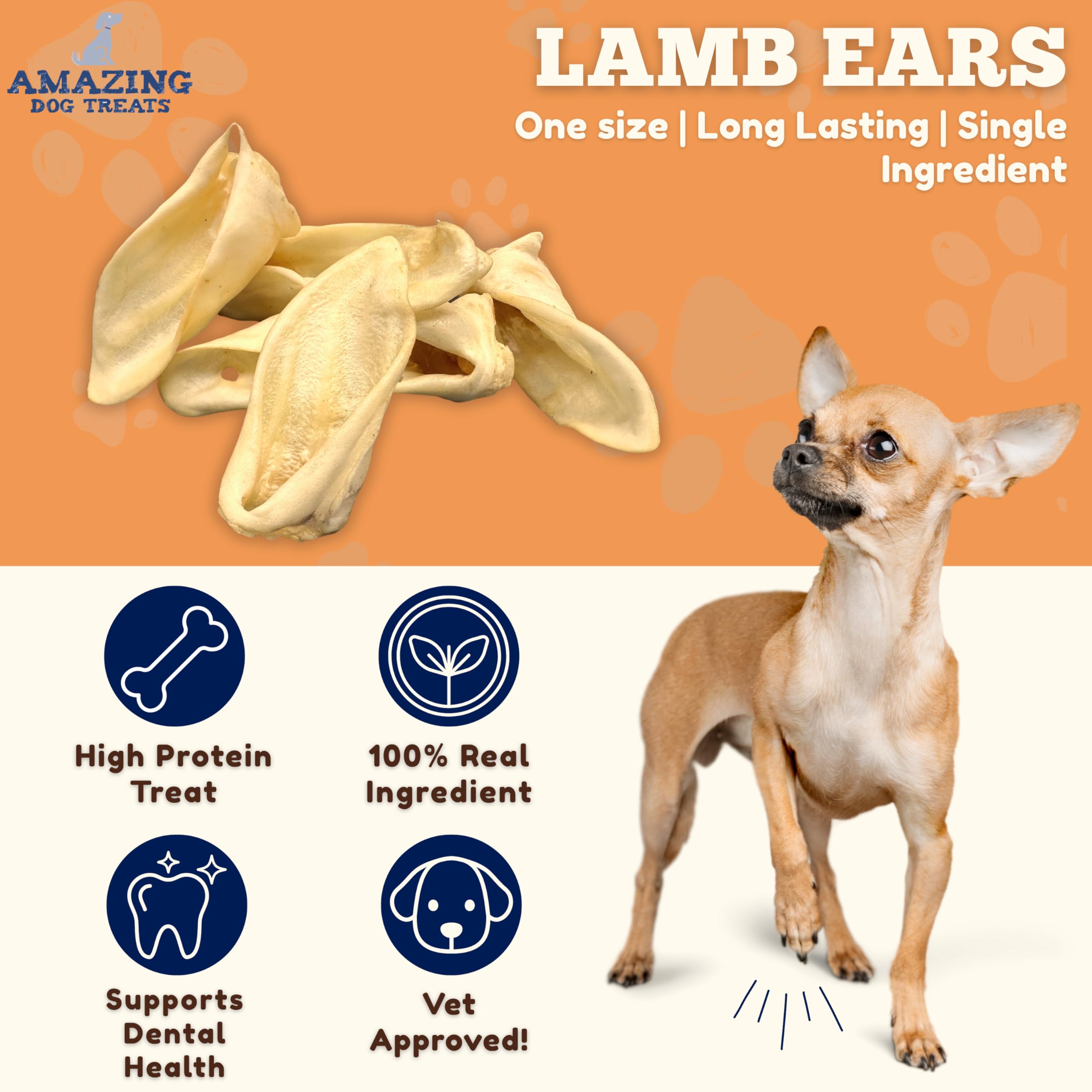 Amazing Dog Treats Lamb Ears texture close-up, natural cartilage chew for dogs.