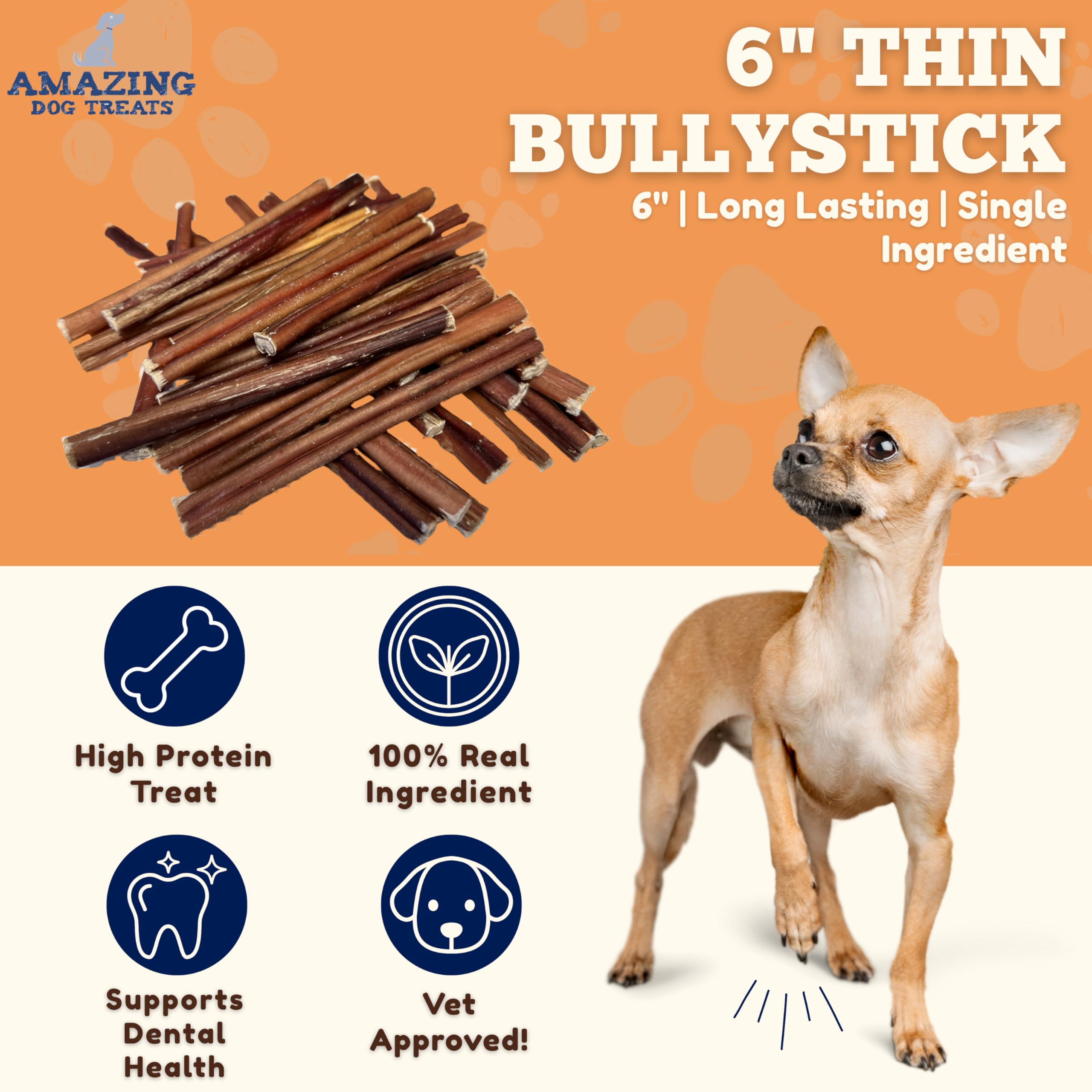Amazing Dog Treats premium thin bully sticks designed for gentle chewers