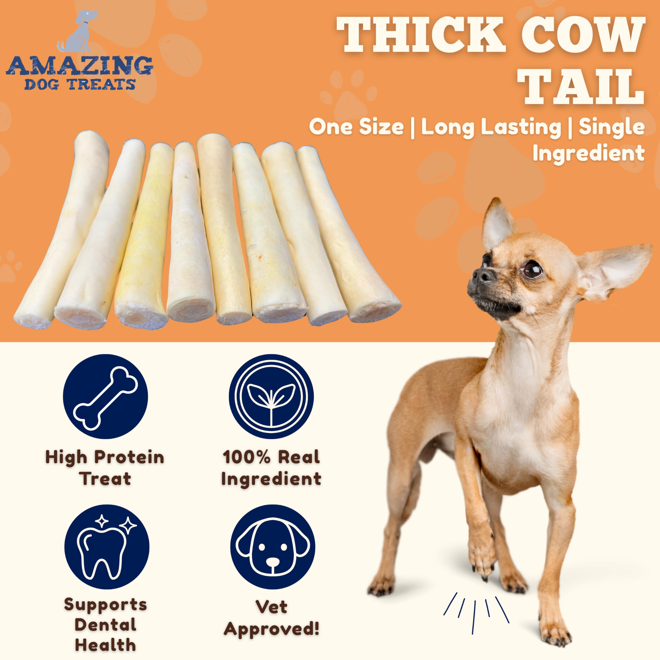 Amazing Dog Treats thick cow tail bone designed for large, aggressive chewers.