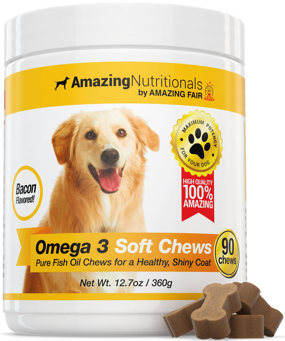 Amazing Nutritionals Amazing Omega 3 bacon-flavor chews for dogs promote a tasty daily omega boost.