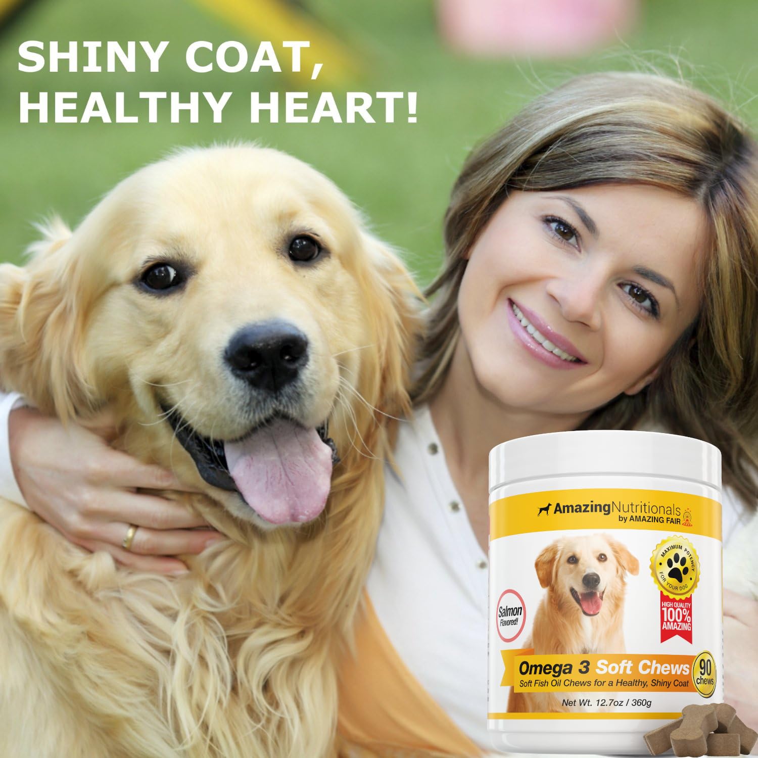 Omega 3 salmon flavor close-up emphasizes tasty, dog-friendly chew