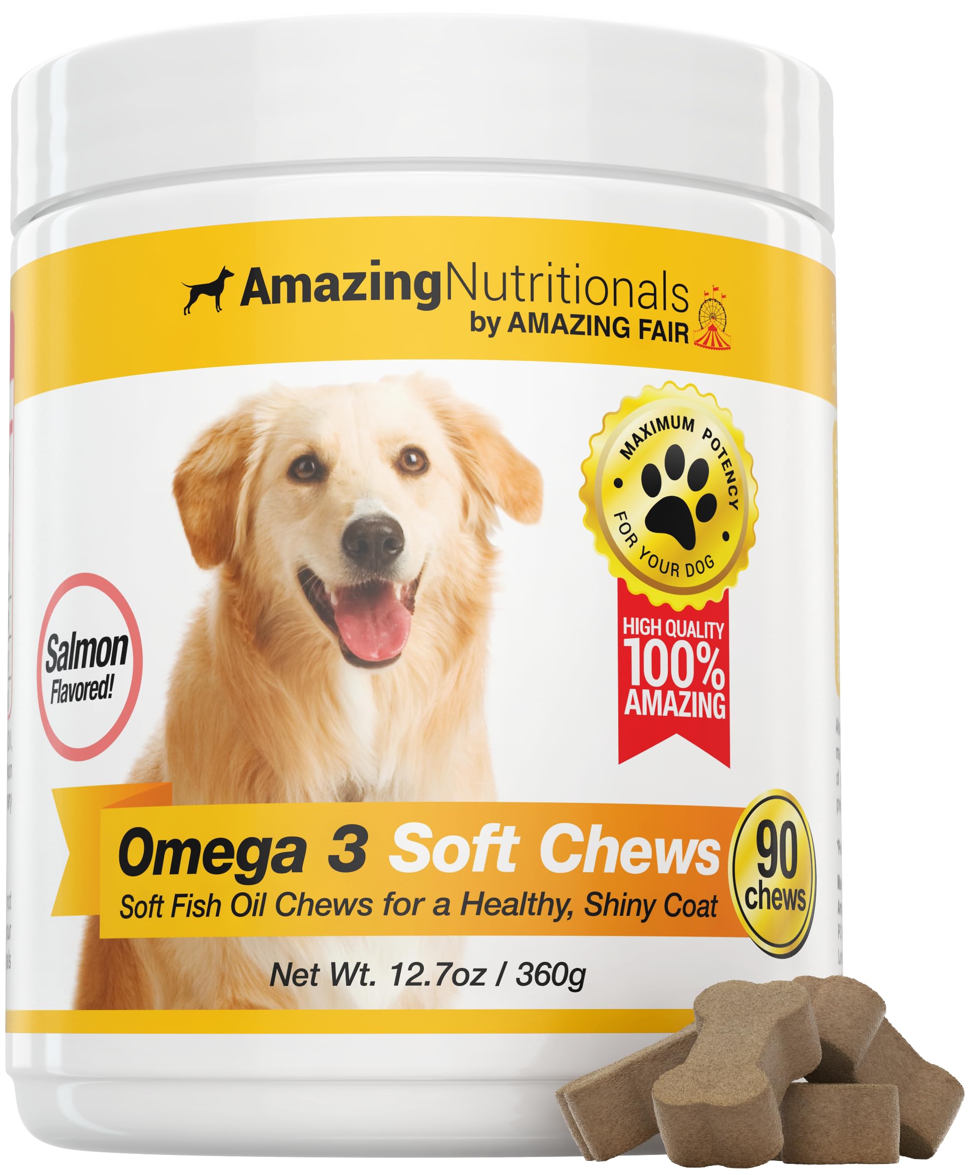 Amazing Nutritionals Amazing Omega 3 for Dogs soft chews in a jar for easy dosing