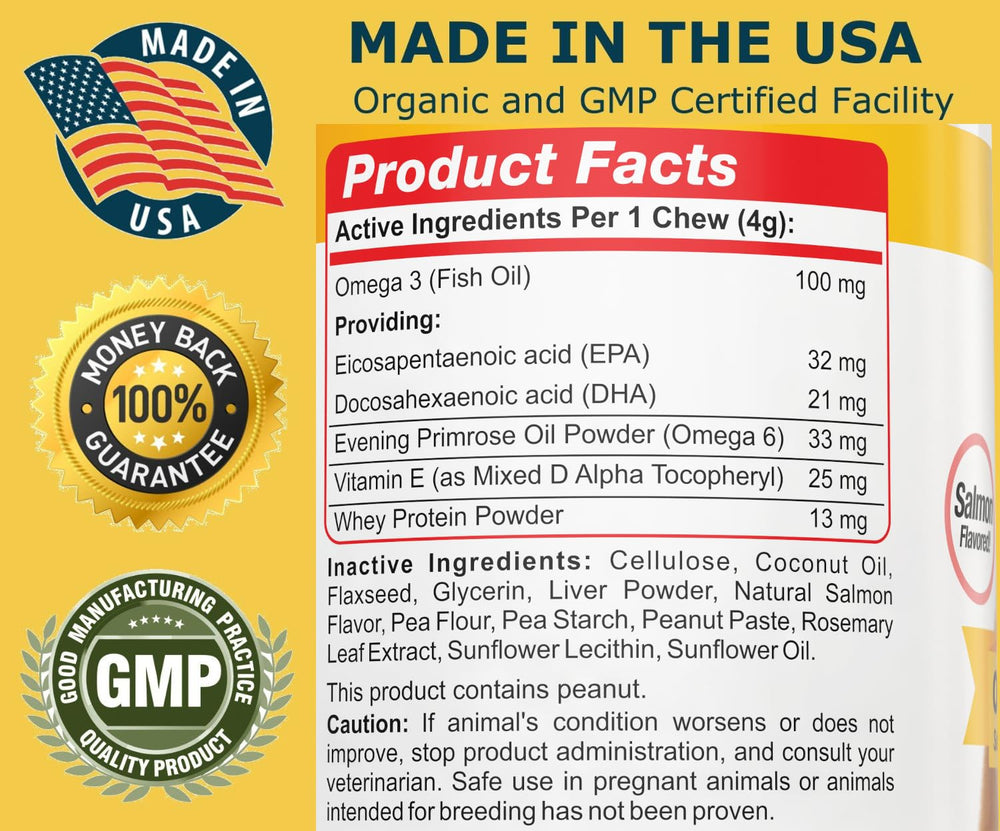 USA-made label on Amazing Omega 3 for Dogs packaging