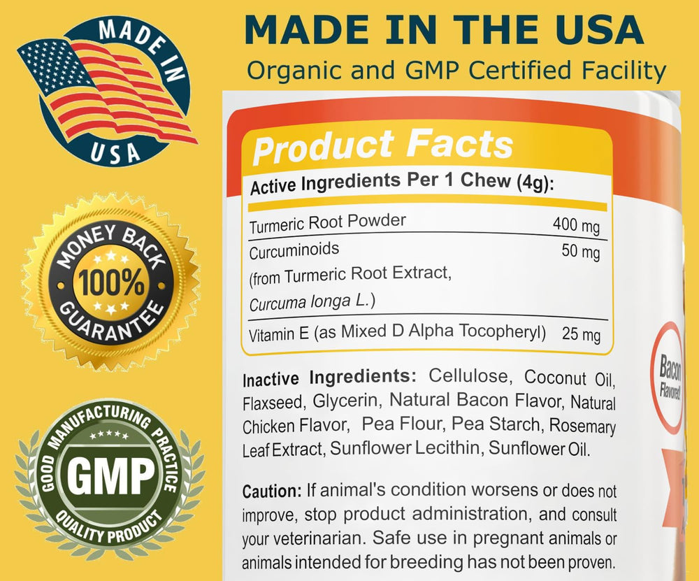 Amazing Nutritionals bacon-flavor turmeric dog chews packaging for easy daily treat