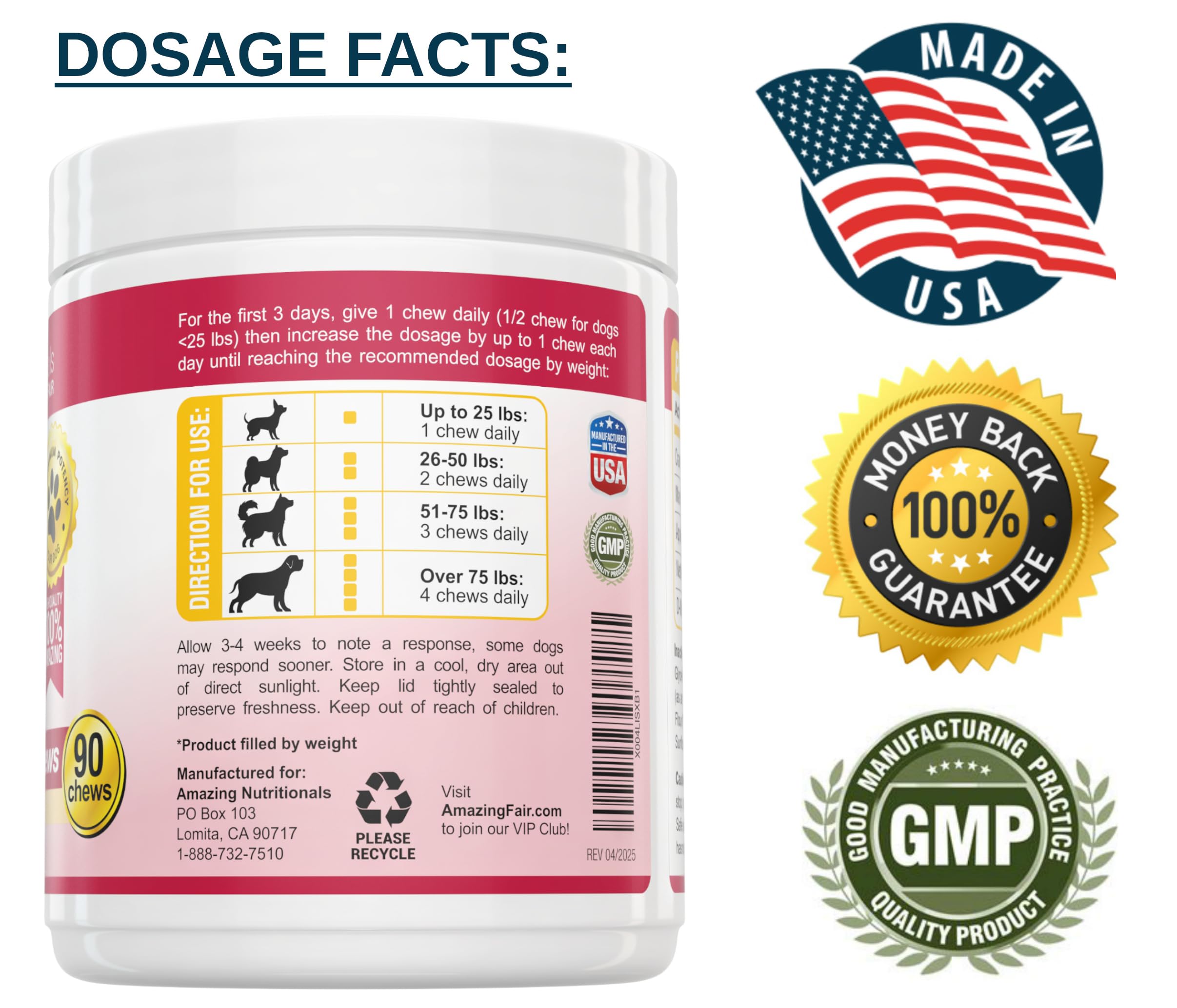 Amazing Nutritionals Cranberry for Dogs made-in-USA facility closeup signals quality