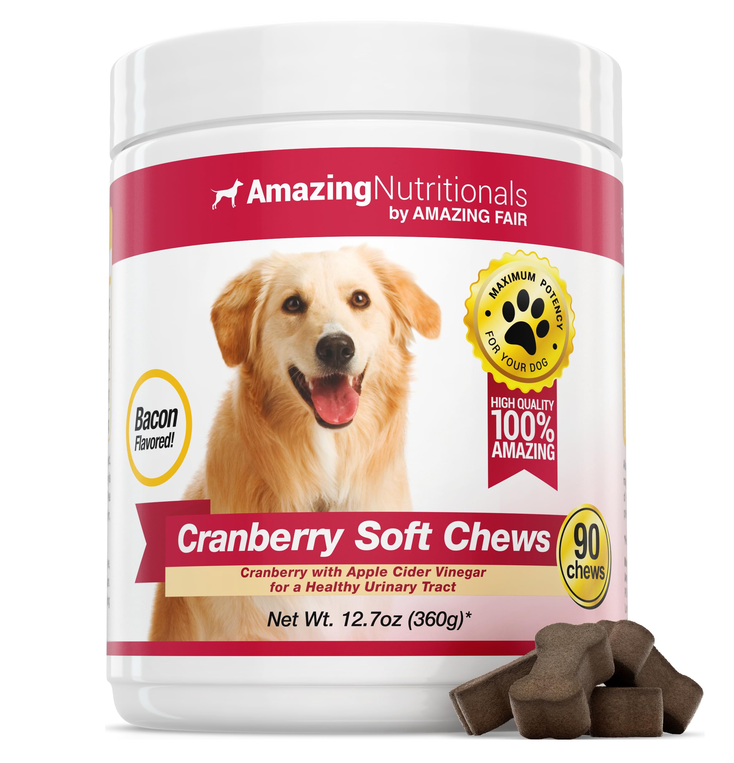 Amazing Nutritionals Cranberry for Dogs packshot highlighting tasty bite-sized chews for daily use