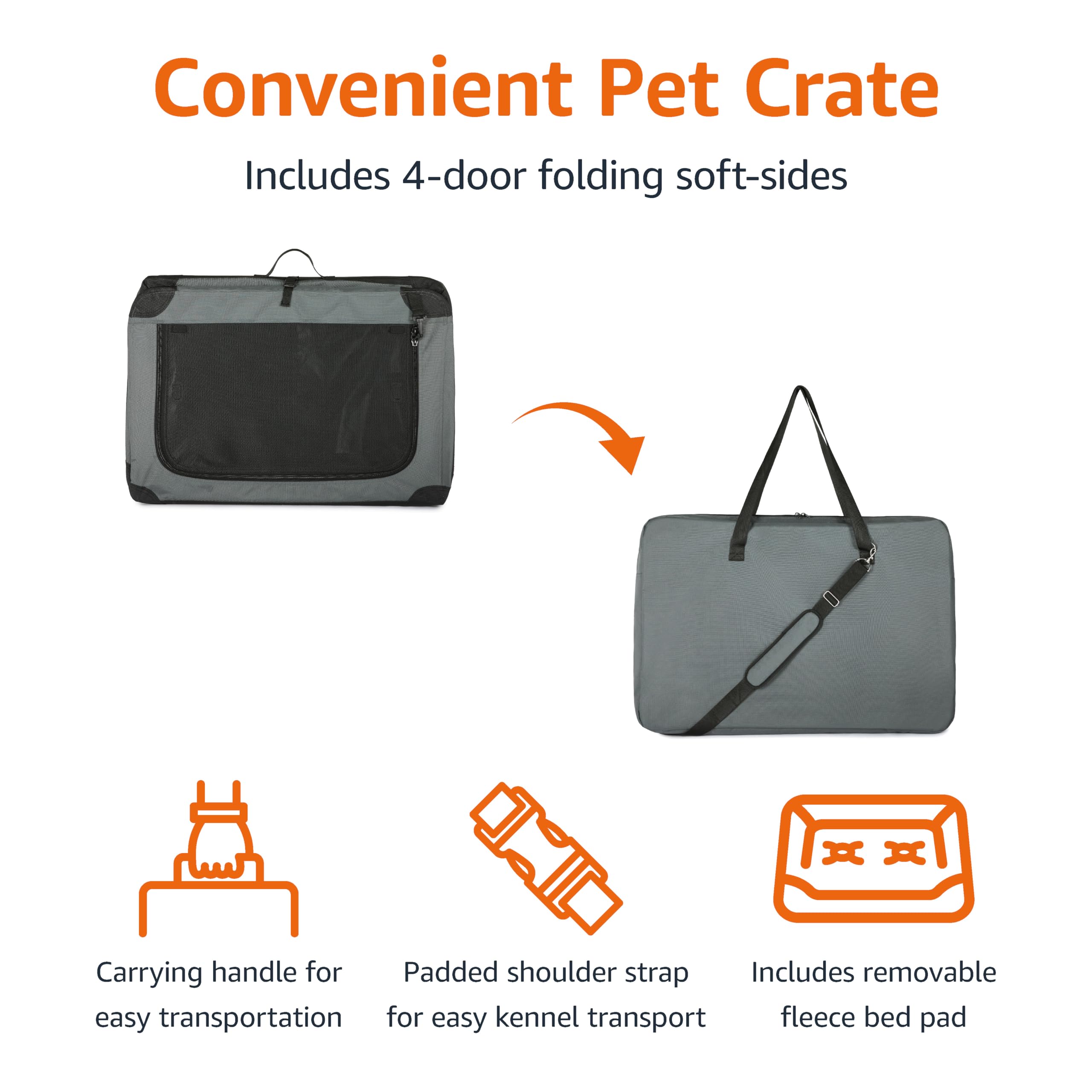Amazon Basics 4-Door crate, side doors with secure zipper access for convenience.