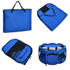 Amazon Basics 45 inch blue playpen with reinforced seams for durability.