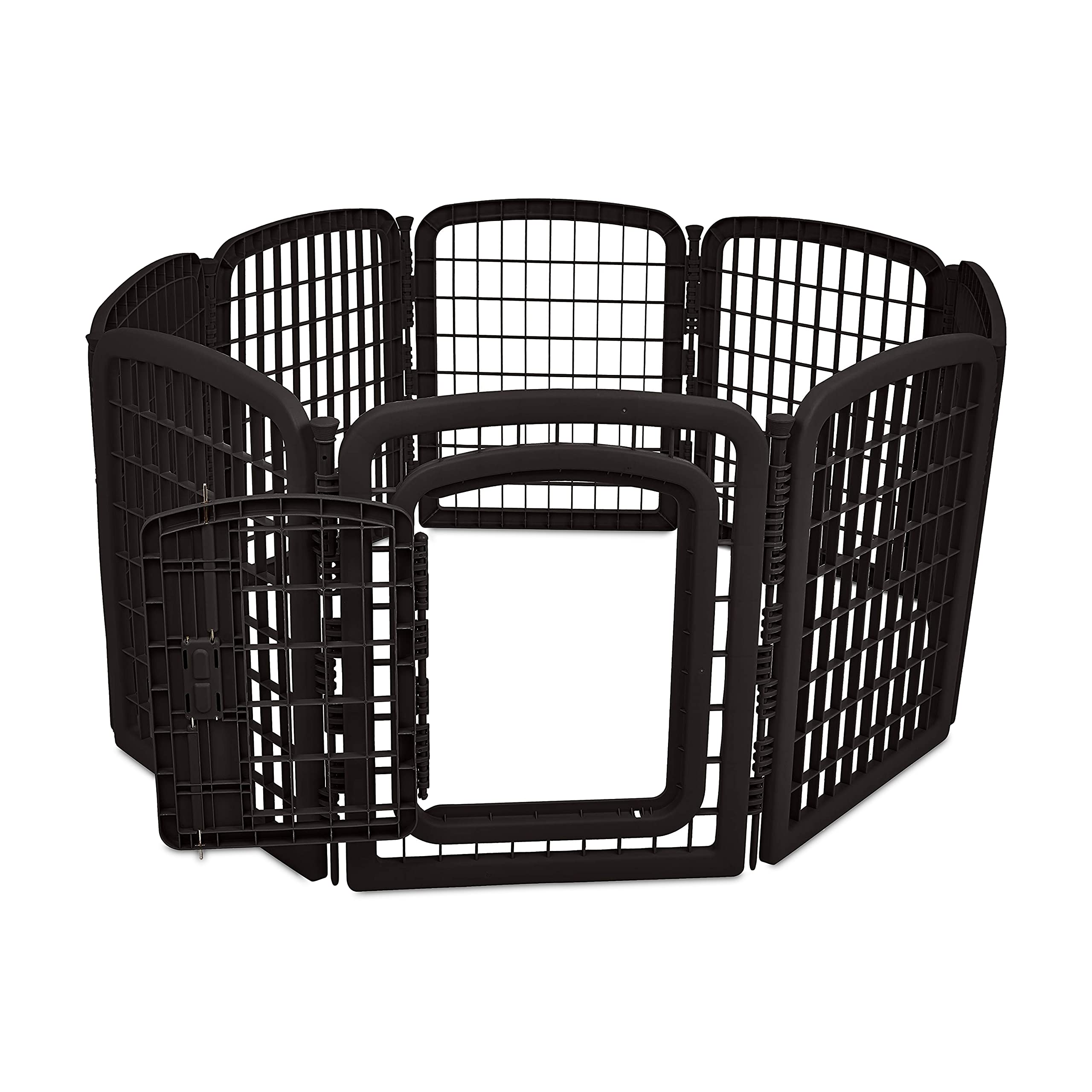 Interlocking panels of Amazon Basics pet pen forming a secure perimeter